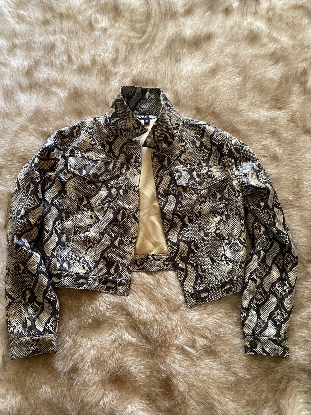 Cropped Snake-Print Denim Jacket - Black & Cream